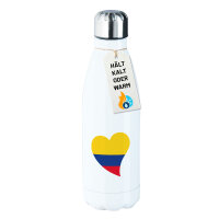 Edelstahl-Trinkflasche Kolumbien Flagge Herz 500ml Wasserflasche