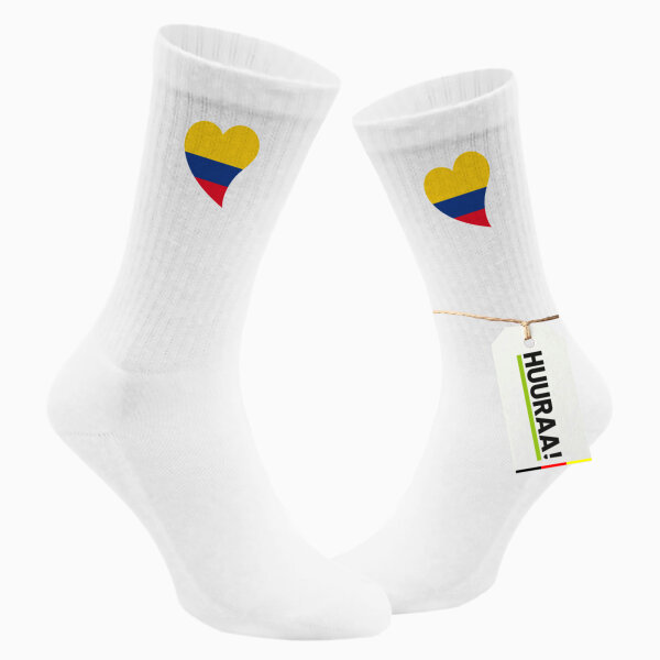 Socken Kolumbien Flagge Herz Größe 37/46 White Motiv Tennissocken