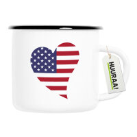Emaille Tasse USA Flagge Herz 300ml Vintage Emaille Becher