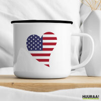 Emaille Tasse USA Flagge Herz 300ml Vintage Emaille Becher