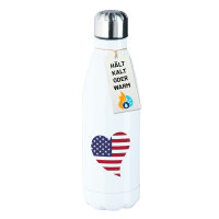 Trinkflasche USA Flagge Herz 500ml Edelstahl Wasserflasche