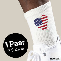 Socken USA Flagge Herz Größe 37/46 White Motiv...