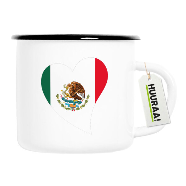 Emaille Tasse Mexiko Flagge Herz 300ml Vintage Emaille Becher