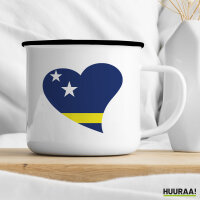 Emaille Tasse Curacao Flagge Herz 300ml Vintage Emaille Becher