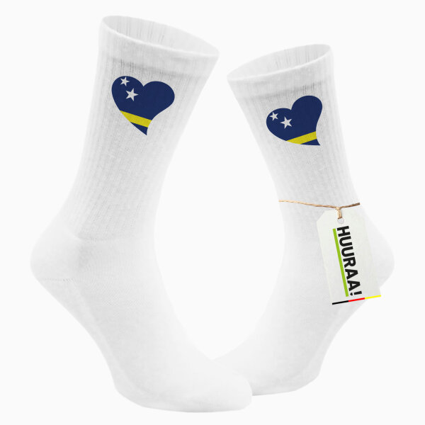 Socken Curacao Flagge Herz Größe 37/46 White Motiv Tennissocken