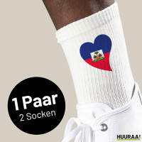 Socken Haiti Flagge Herz Größe 37/46 White...