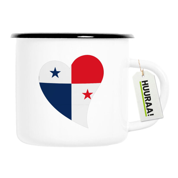 Emaille Tasse Panama Flagge Herz 300ml Vintage Emaille Becher