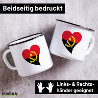 Emaille Tasse Angola Flagge Herz 300ml Vintage