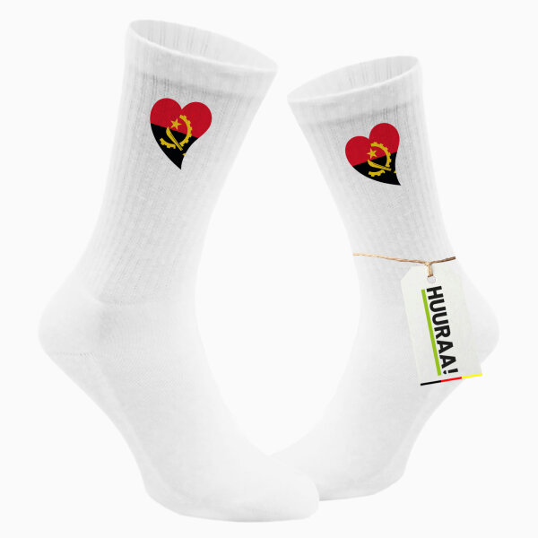 Socken Angola Flagge Herz Größe 37/46 White Motiv Tennissocken