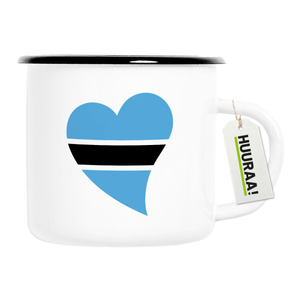 Emaille Tasse Botswana Flagge Herz 300ml Vintage