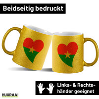 Glitzertasse Burkina Faso Flagge Herz 330ml