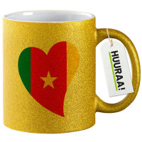 Glitzertasse Kamerun Flagge Herz 330ml