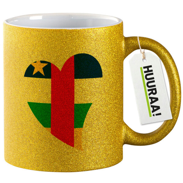 Glitzertasse Zentralafrikanische Republik Flagge Herz 330ml