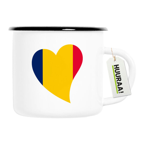 Emaille Tasse Tschad Flagge Herz 300ml Vintage Emaille Becher