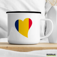 Emaille Tasse Tschad Flagge Herz 300ml Vintage