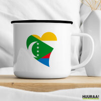 Emaille Tasse Komoren Flagge Herz 300ml Vintage