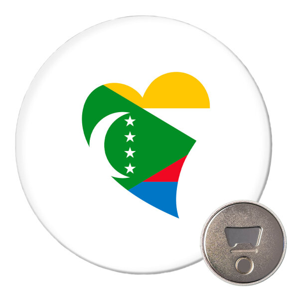 Magnet Komoren Flagge Herz 59mm Kühlschrankmagnet