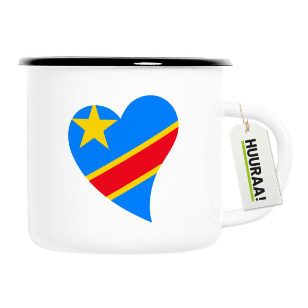 Emaille Tasse Kongo Flagge Herz 300ml Vintage