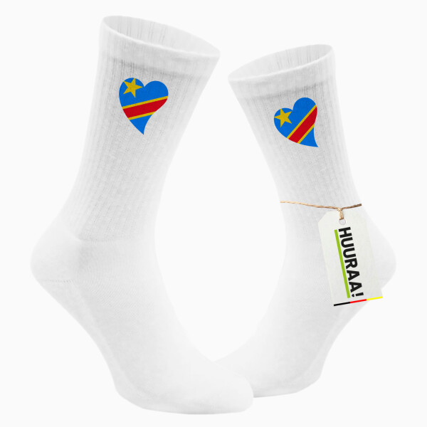 Socken Kongo Flagge Herz Größe 37/46 White Motiv Tennissocken