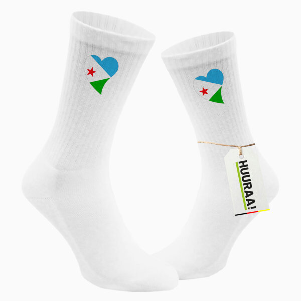 Socken Dschibuti Flagge Herz Größe 37/46 White Motiv Tennissocken