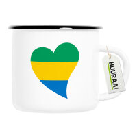 Emaille Tasse Gabun Flagge Herz 300ml Vintage