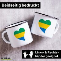 Emaille Tasse Gabun Flagge Herz 300ml Vintage