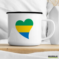 Emaille Tasse Gabun Flagge Herz 300ml Vintage