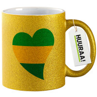 Glitzertasse Gabun Flagge Herz 330ml