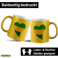 Glitzertasse Gabun Flagge Herz 330ml
