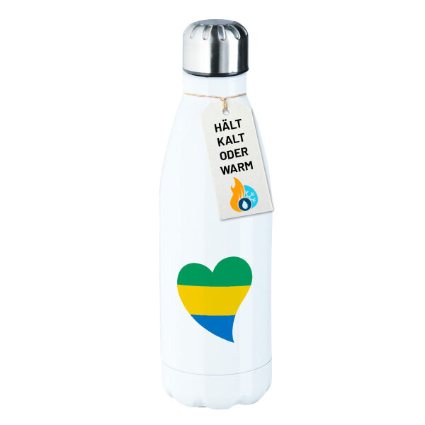 Edelstahl-Trinkflasche Gabun Flagge Herz 500ml Wasserflasche