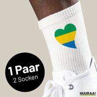 Socken Gabun Flagge Herz Größe 37/46 White...
