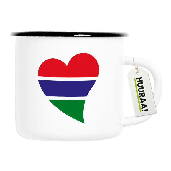 Emaille Tasse Gambia Flagge Herz 300ml Vintage