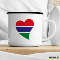 Emaille Tasse Gambia Flagge Herz 300ml Vintage