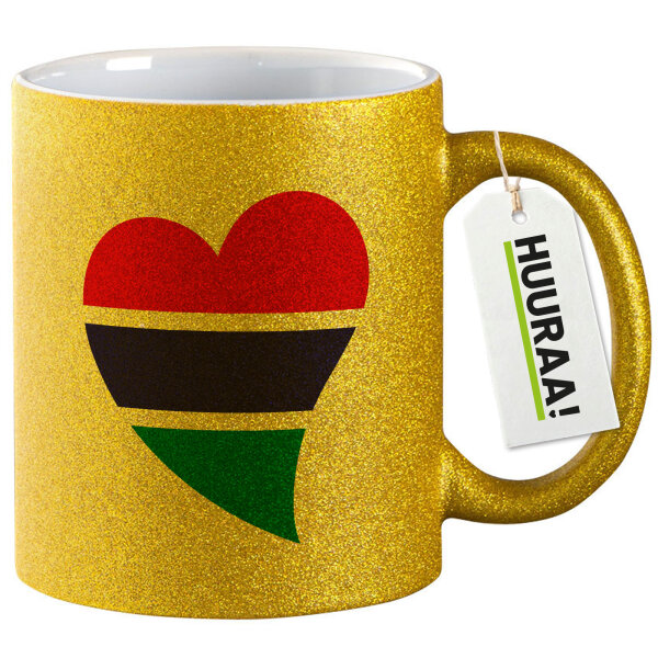 Glitzertasse Gambia Flagge Herz 330ml