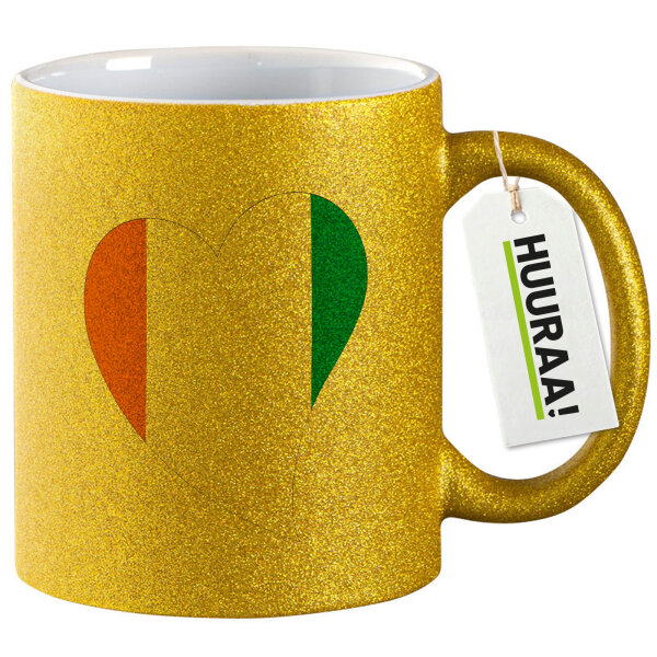 Glitzertasse Elfenbeinküste Flagge Herz 330ml