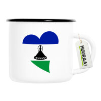 Emaille Tasse Lesotho Flagge Herz 300ml Vintage Emaille...