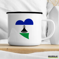 Emaille Tasse Lesotho Flagge Herz 300ml Vintage Emaille Becher