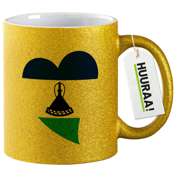 Glitzertasse Lesotho Flagge Herz 330ml