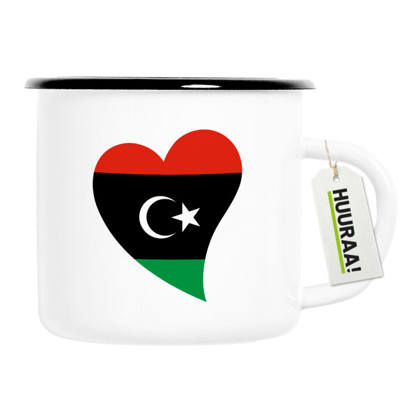Emaille Tasse Libyen Flagge Herz 300ml Vintage Emaille Becher