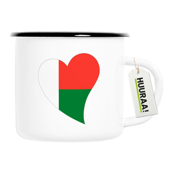 Emaille Tasse Madagaskar Flagge Herz 300ml Vintage Emaille Becher