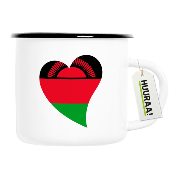 Emaille Tasse Malawi Flagge Herz 300ml Vintage Emaille Becher