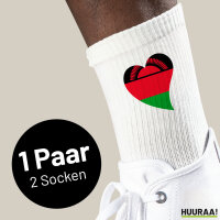 Socken Malawi Flagge Herz Größe 37/46 White...