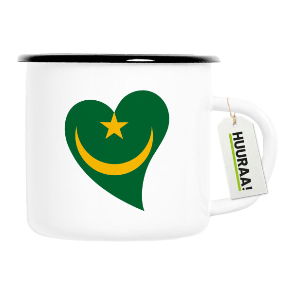 Emaille Tasse Mauretanien Flagge Herz 300ml Vintage Emaille Becher