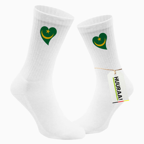Socken Mauretanien Flagge Herz Größe 37/46 White Motiv Tennissocken