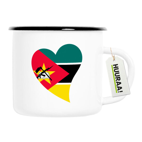 Emaille Tasse Mosambik Flagge Herz 300ml Vintage Emaille Becher