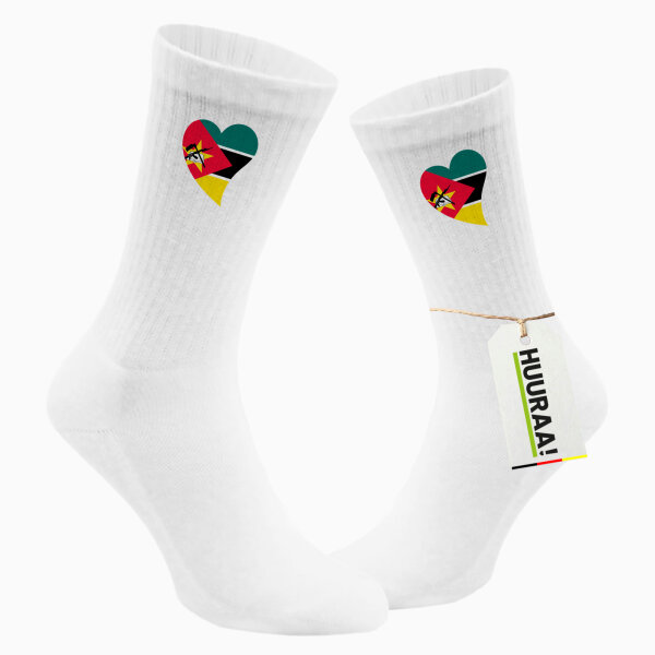 Socken Mosambik Flagge Herz Größe 37/46 White Motiv Tennissocken