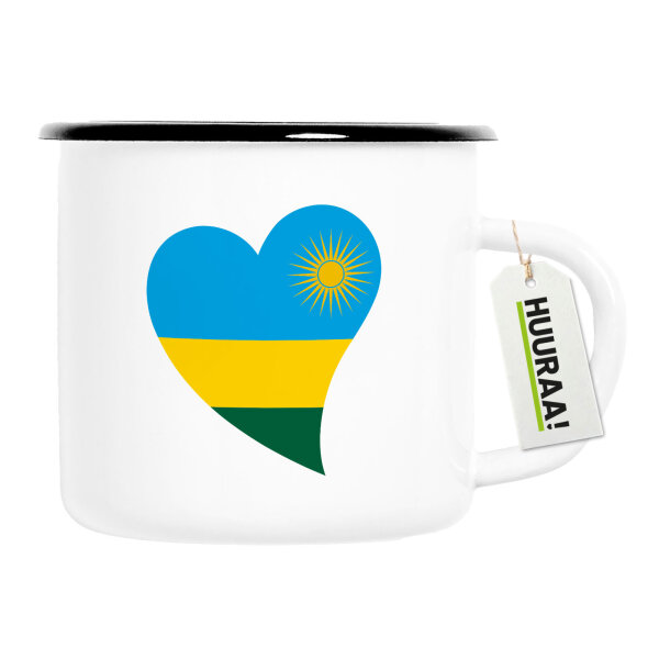 Emaille Tasse Ruanda Flagge Herz 300ml Vintage Emaille Becher