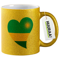 Glitzertasse Ruanda Flagge Herz 330ml