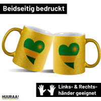 Glitzertasse Ruanda Flagge Herz 330ml