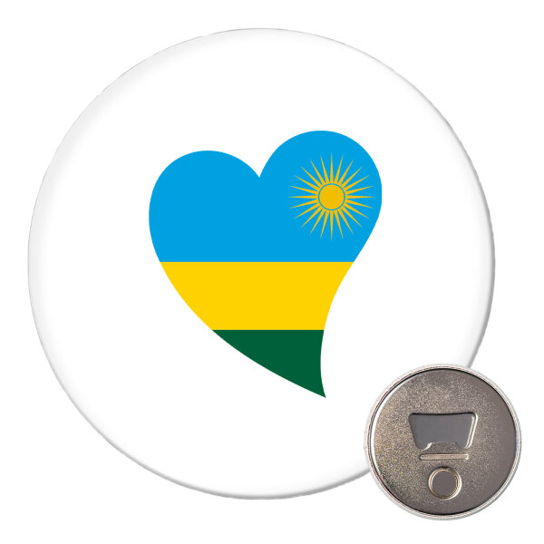 Magnet Ruanda Flagge Herz 59mm Kühlschrankmagnet Flaschenöffner